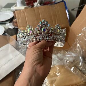 Silver Ornate Hair Crown with Gemstone Embellishments